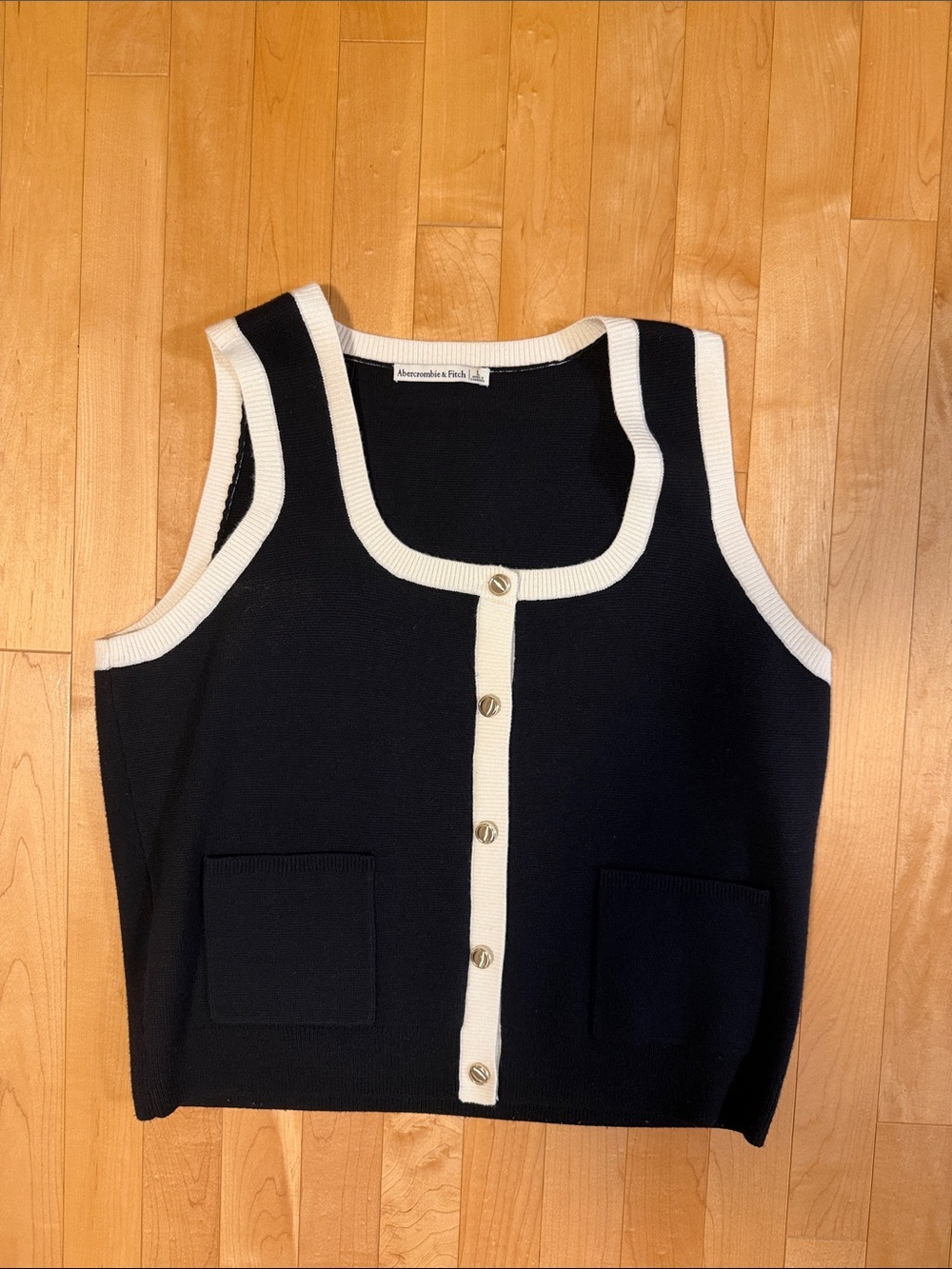 Abercrombie & Fitch Black Tank Cardigan with Cream Trim